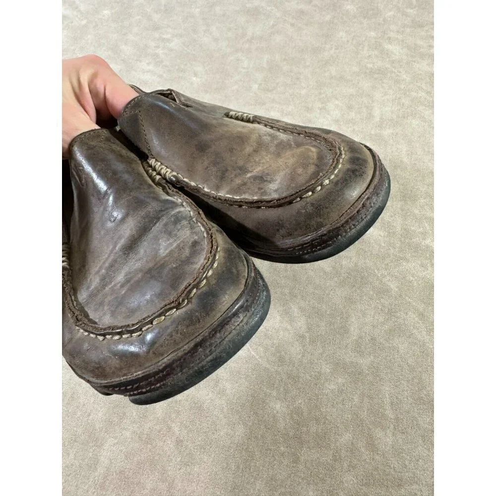 Olukai Moloa Mens Slip On Casual Shoes Moc‎ Toe Rubber Sole Brown Leather US 8.5